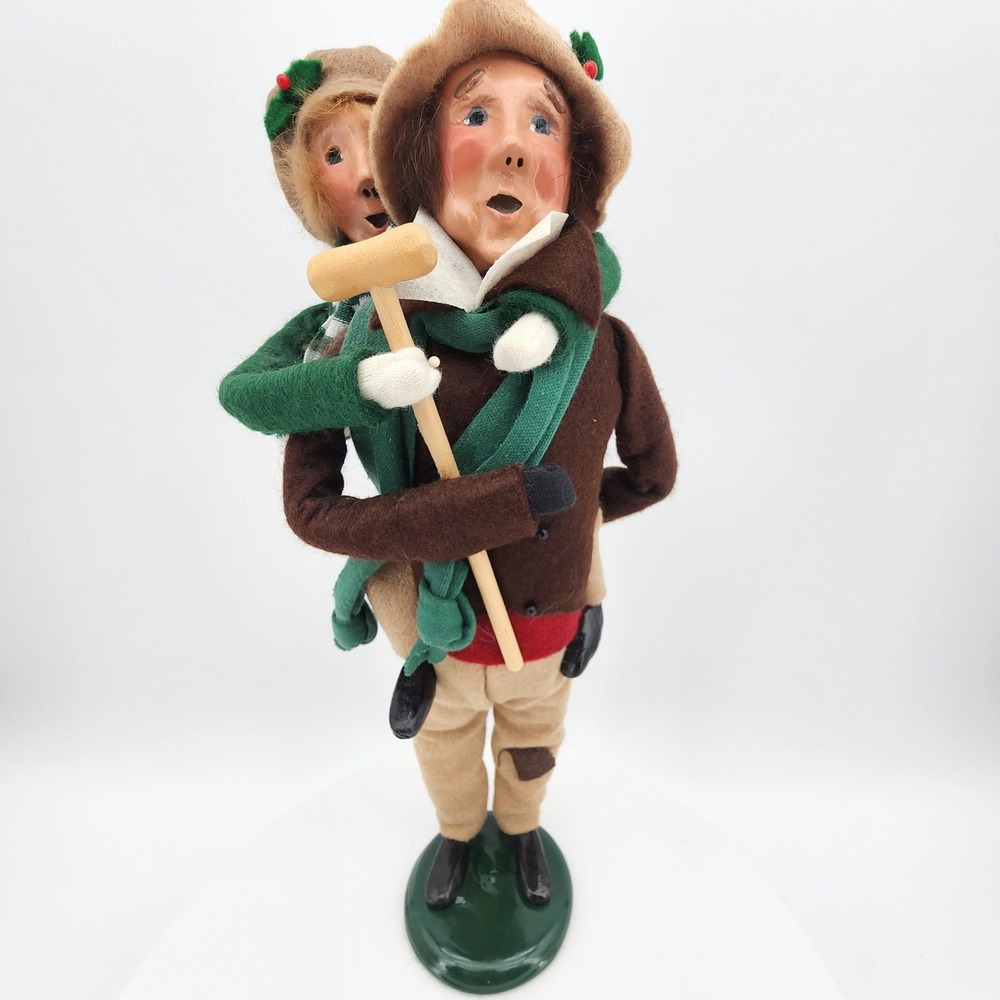 Byers Choice Bob Cratchit & Tiny Tim Caroler 1990 First Edition Brown Green